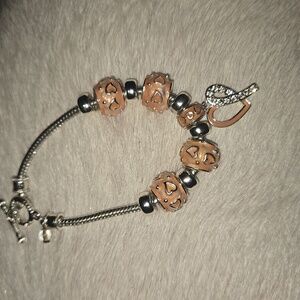 Napier-Heart Enamel Charm Coral/Silver Tone Toggle Bracelet 7.5"